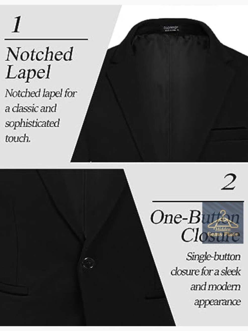 Men's Slim Fit Blazer Notched Lapel One Button Sport Coat Jacket - Picture 4 of 7